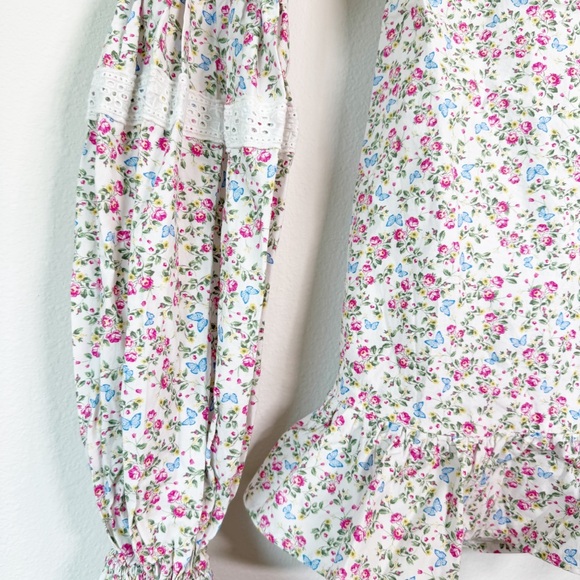 For Love and Lemons Lucca Mini Dress White Floral Lace Poplin Long Sleeve Medium - Picture 10 of 16